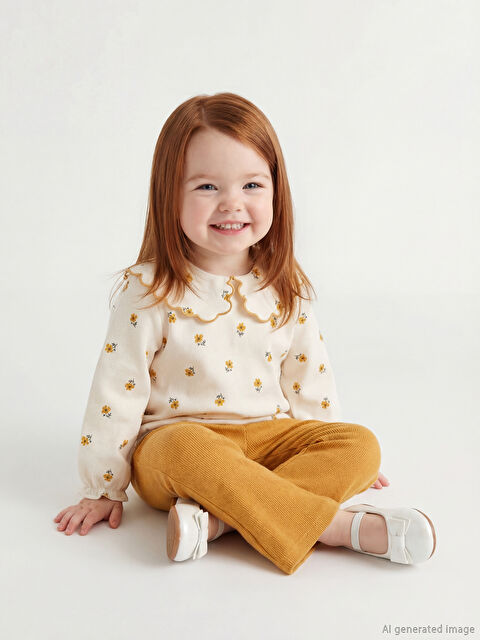 LCW baby Bebe Yaka Yumuşak Dokulu Kız Bebek Bluz ve Tayt Pantolon - W5BT49Z1-LRB