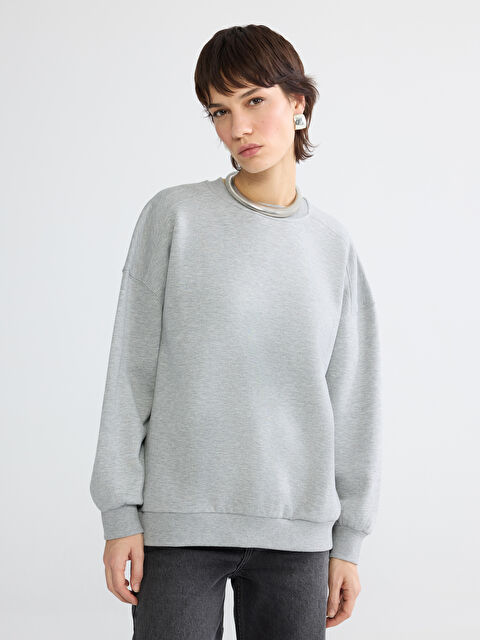 LCW Vision Bisiklet Yaka Oversize Kadın Kalın Sweatshirt - W5BY86Z8-CY5
