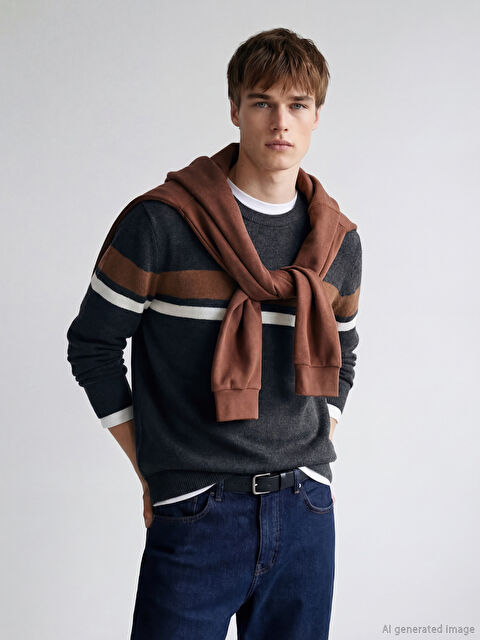 LCWAIKIKI Classic Bisiklet Yaka Uzun Kollu Çizgili Erkek Triko Kazak - W5CL80Z8-L8N