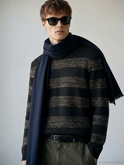 LCWAIKIKI Classic Bisiklet Yaka Çizgili Erkek Triko Kazak - W5CL84Z8-LAW