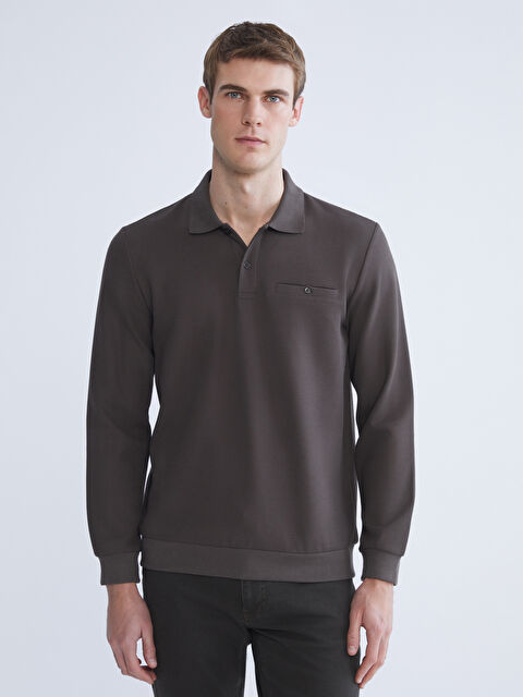 LCWAIKIKI Classic Polo Yaka Uzun Kollu Erkek Sweatshirt - W5CT67Z8-ZQD