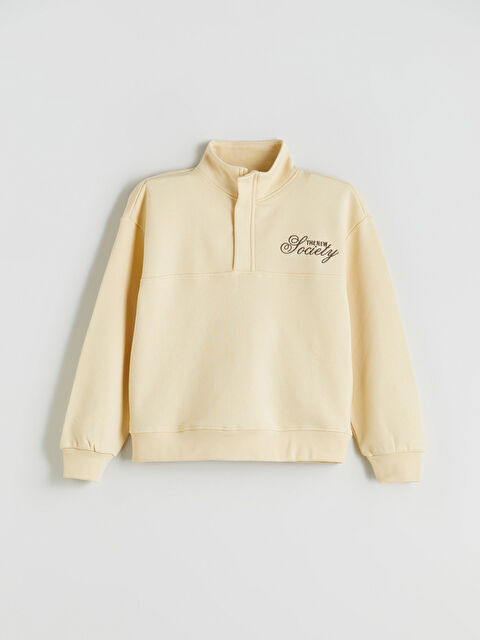 LCW Kids Dik Yaka Baskılı Kız Çocuk Sweatshirt - W5CY34Z4-ZJC