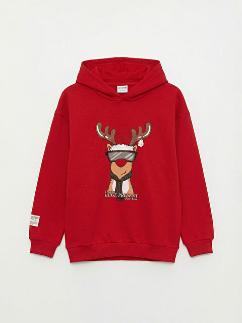 LCW Kids Boys' Christmas-Themed Hooded Sweatshirt - W5DB16Z4-HJY