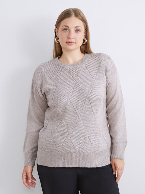 LCWAIKIKI Classic Baklava Desenli Kadın Triko Kazak - W5DC34Z8-K0H