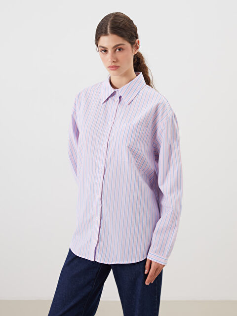 LCW Modest Çizgili Oversize Poplin Kadın Gömlek Tunik - S5MP95Z8-LHK