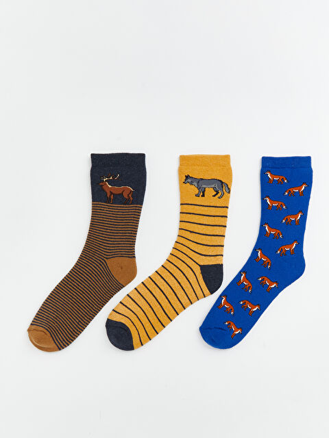 LCW Kids Chaussettes de cheville en tissu éponge imprimées pour garçons, lot de 3 pièces - W5DJ15Z4-K00