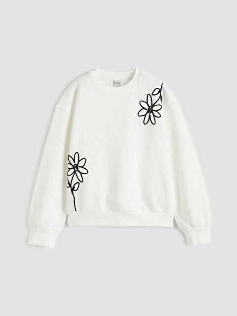 LCW Kids Bisiklet Yaka Çiçekli Kız Çocuk Sweatshirt - W5DK50Z4-FES