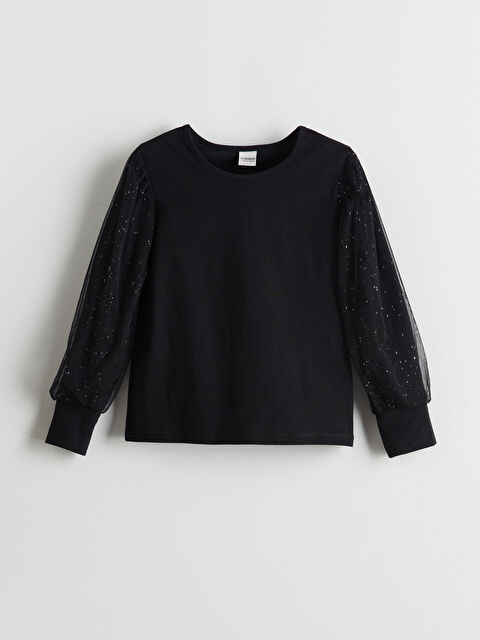 LCW ECO Bisiklet Yaka Düz Tüllü Kız Çocuk Tişört - W5DL48Z4-CVL