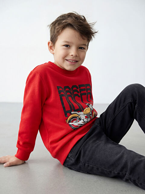 LCW Kids Bisiklet Yaka Baskılı Erkek Çocuk Kalın Sweatshirt - W5DM70Z1-HMW