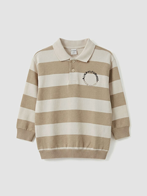 LCW Kids Polo Yaka Çizgili Erkek Çocuk Sweatshirt - W5DM74Z1-LE4