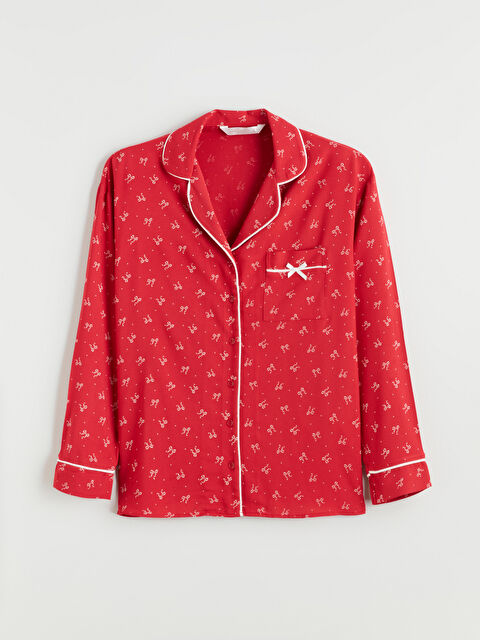 LCW DREAM Gömlek Yaka Fiyonk Desenli Kadın Pijama Üst - W5DR54Z8-LTQ