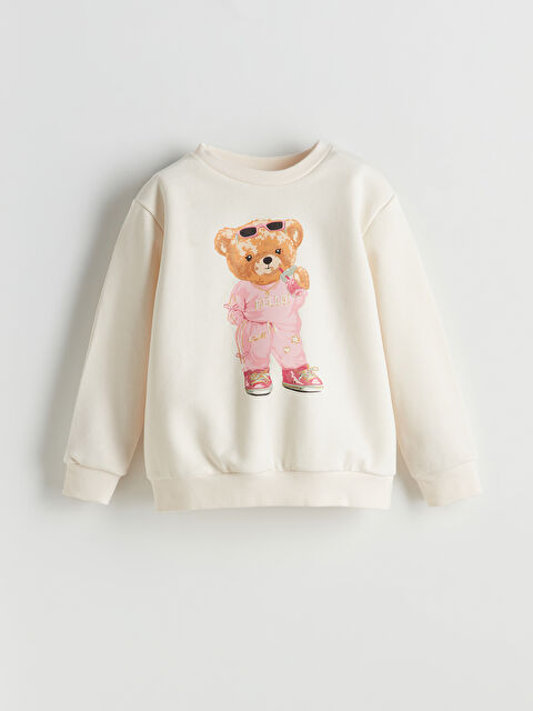 LCW Kids Ayı Teddy Baskılı Kız Çocuk Sweatshirt - W5EA29Z1-FRC