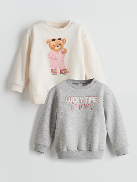 LCW Kids Ayı Teddy Baskılı Kız Çocuk Kalın Sweatshirt 2'li - W5EB47Z1-FRC
