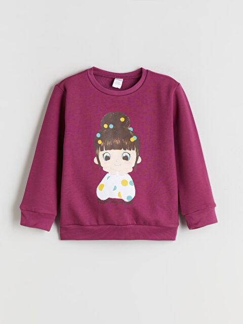 LCW Kids Bisiklet Yaka Baskılı Kız Çocuk Sweatshirt - W5EC35Z1-GZ7