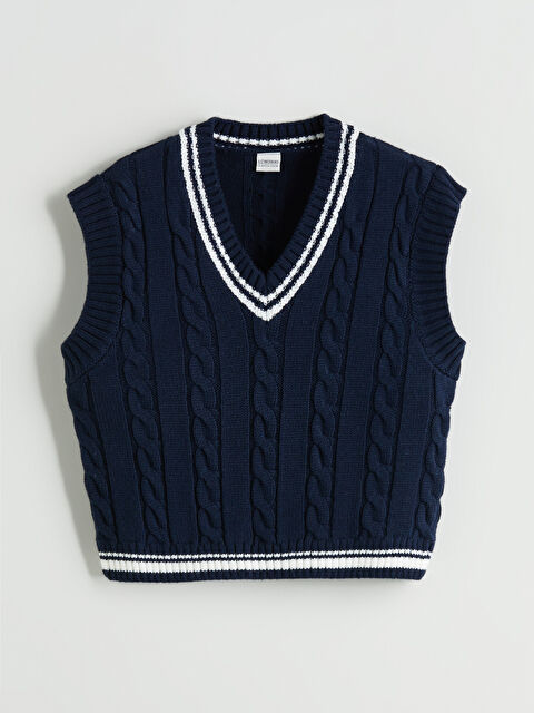 LCW Kids V Yaka Kız Çocuk Triko Süveter - W5EE34Z4-YQ6