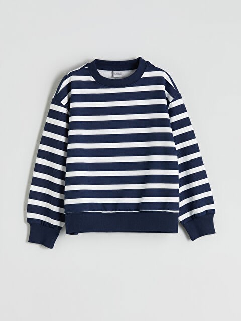 LCW Kids Bisiklet Yaka Çizgili Kız Çocuk Sweatshirt - W5EQ40Z4-LGS