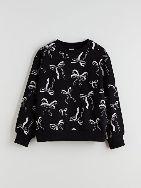 LCW Kids Bisiklet Yaka Fiyonk Desenli Kız Çocuk Sweatshirt - W5ER11Z4-LQJ