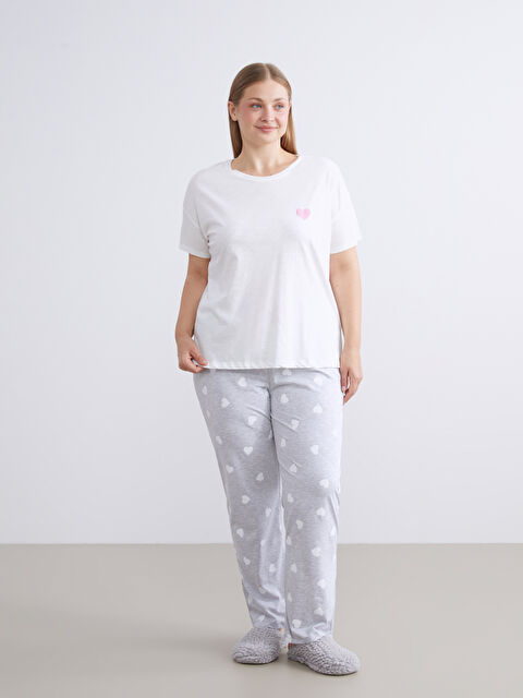 LCW DREAM Bisiklet Yaka Kalp Baskılı Kadın Pijama Takımı - W5ER32Z8-LRW