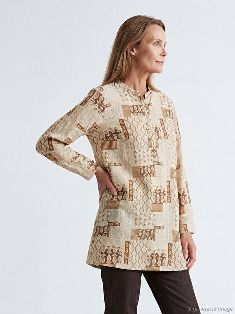LCW Grace Hakim Yaka Desenli Kadın Tunik - W5ET36Z8-LQC