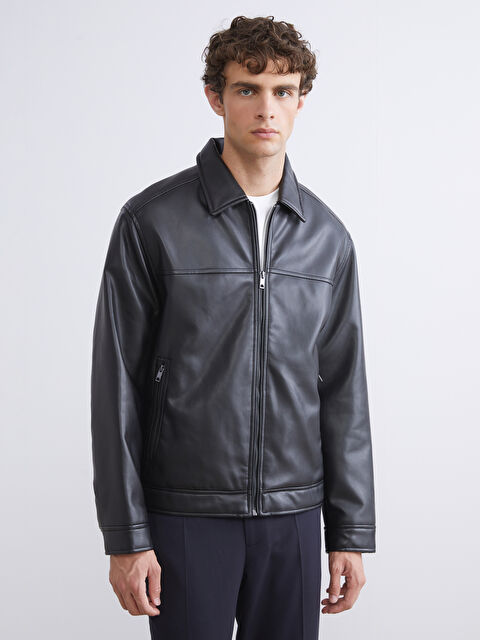 LCW Vision Standart Kalıp Gömlek Yaka Erkek Deri Görünümlü Ceket - W5EU75Z8-CVL