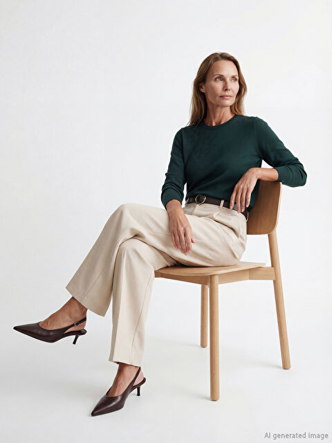 LCW Grace Bisiklet Yaka Kendinden Desenli Kadın Triko Kazak - W5FB16Z8-HHQ