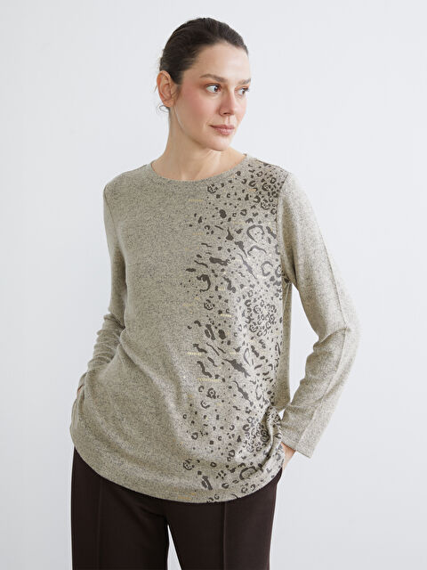 LCW Grace Crew Neck Patterned Blouse - W5FB69Z8-L8Q