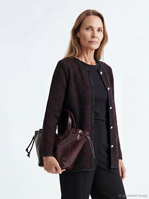 LCW Grace Bisiklet Yaka Desenli Kadın Hırka - W5FB74Z8-LLH