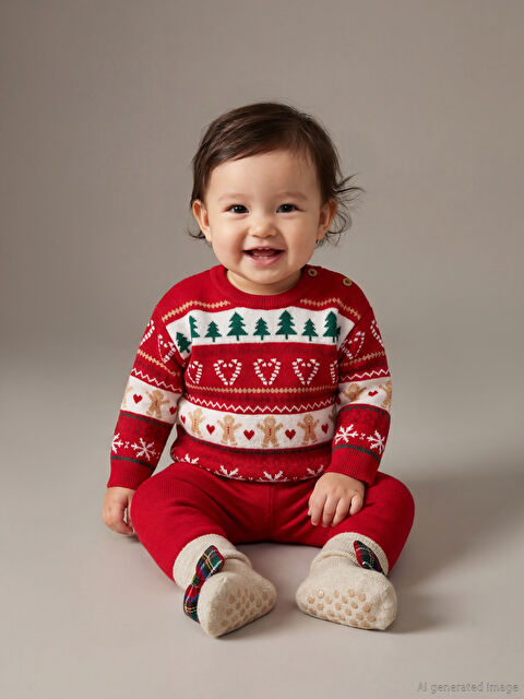 LCW baby Bisiklet Yaka Yılbaşı Temalı Kız Bebek Kazak ve Tayt - W5FG48Z1-HJY