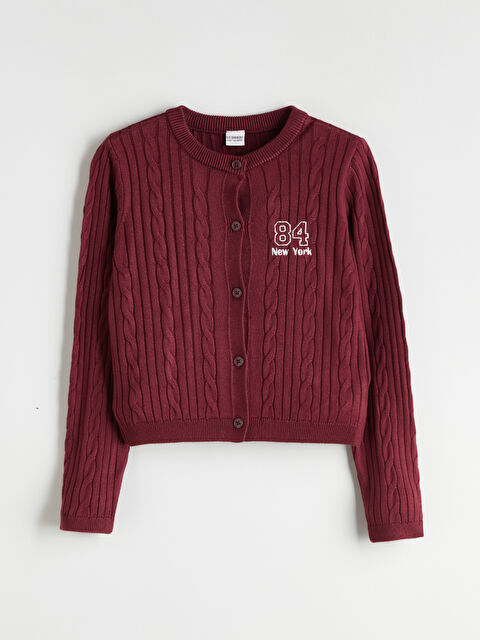 LCW Kids Bisiklet Yaka New York Nakışlı Kız Çocuk Triko Hırka - W5FI38Z4-YNM