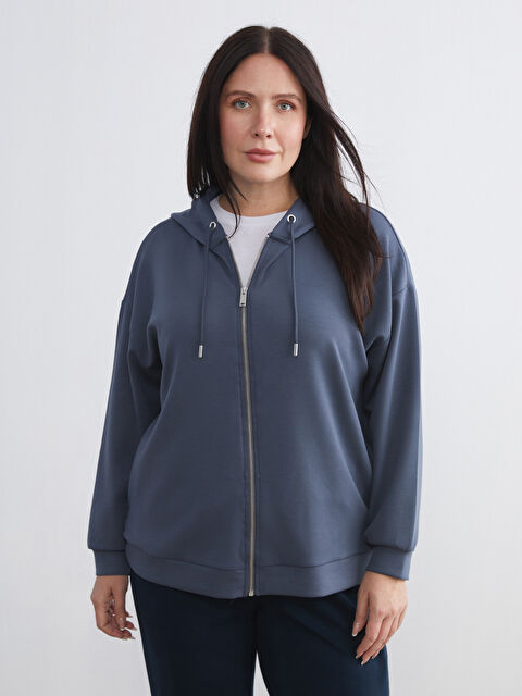 LCWAIKIKI Classic Kapüşonlu Oversize Kadın Fermuarlı Sweatshirt - W5FK00Z8-HJV