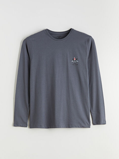 LC WAIKIKI Bisiklet Yaka Uzun Kollu Yılbaşı Temalı Erkek Pijama Üst - W5FM89Z8-HKS