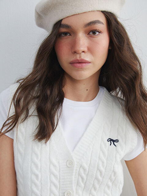 XSIDE V Yaka Kendinden Desenli Kadın Triko Süveter - W5FN99Z8-R9J