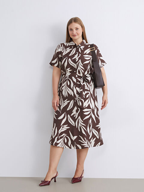 LCWAIKIKI Classic Desenli Kuşaklı Gömlek Elbise - W5FO22Z8-LQY