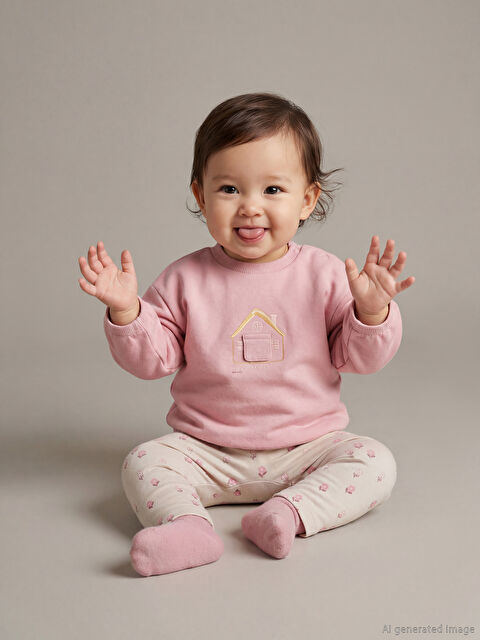 LCW baby Baskılı Kız Bebek Sweatshirt ve Tayt - W5FR85Z1-ZFR