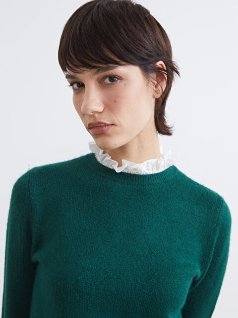 LCW Vision Fırfırlı Dik Yaka Kadın Triko Kazak - W5FS91Z8-VK5