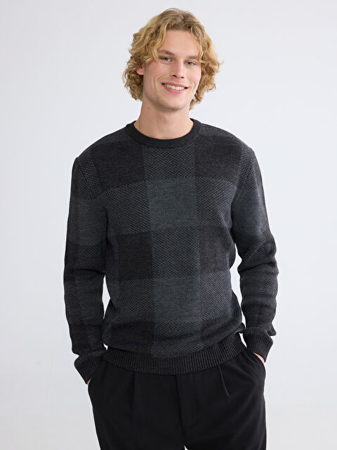 XSIDE Bisiklet Yaka Kareli Erkek Triko Kazak - W5G075Z8-CVL