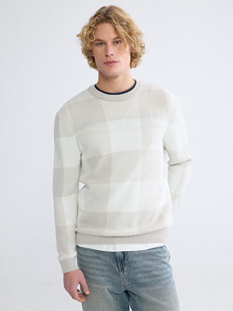 XSIDE Bisiklet Yaka Kareli Erkek Triko Kazak - W5G075Z8-SZU