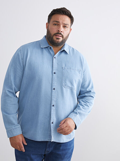 LCW Jeans Regular Fit Uzun Kollu Erkek Jean Gömlek - W5G138Z8-311