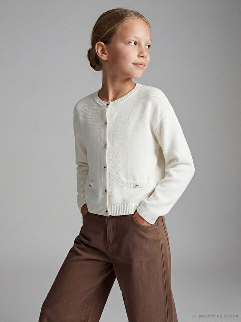 LCW Kids Bisiklet Yaka Kız Çocuk Triko Hırka - W5G289Z4-FES