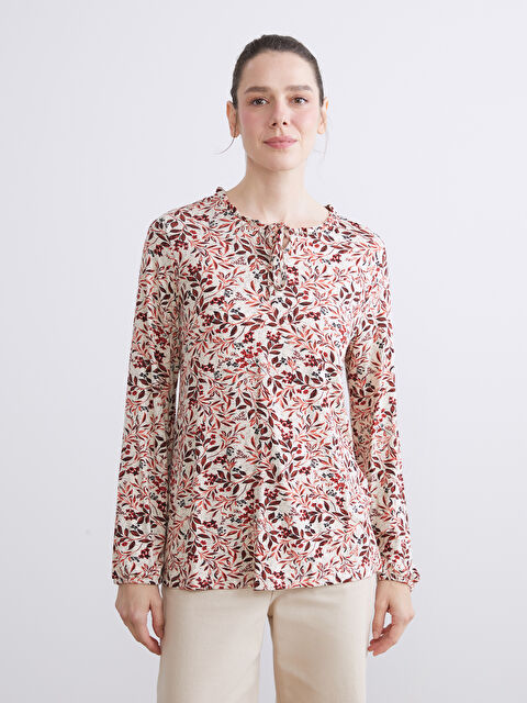 LCW Grace Bağlamalı Yaka Desenli Bluz - W5G337Z8-LSV