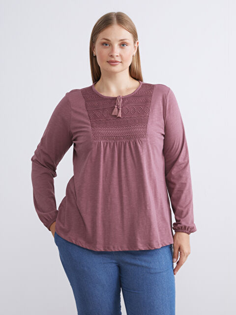 LCW Grace Bağlamalı Yaka Nakışlı Bluz - W5G342Z8-H8W