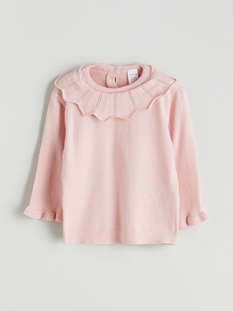 LCW baby Bebe Yaka Fırfırlı Kız Bebek Triko Kazak - W5G476Z1-DMQ