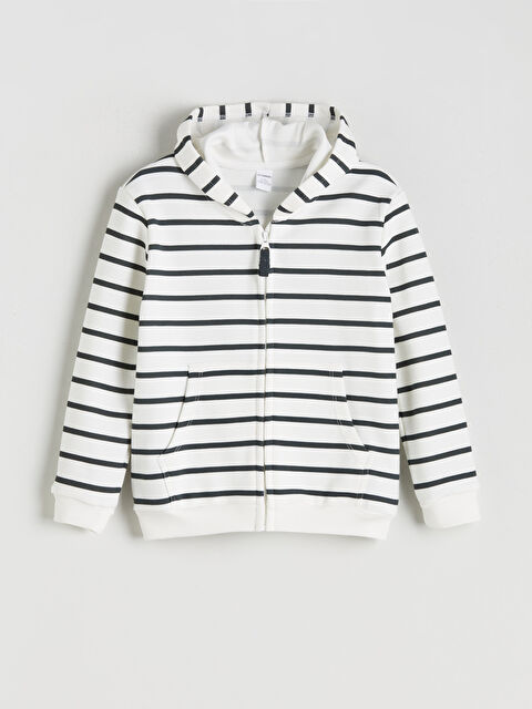 LCW Kids Kapüşonlu Çizgili Erkek Çocuk Fermuarlı Sweatshirt - W5G546Z1-LRA