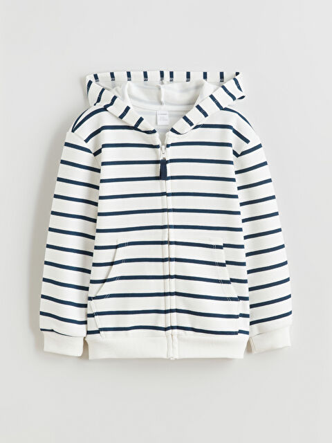 LCW Kids Kapüşonlu Çizgili Erkek Çocuk Fermuarlı Sweatshirt - W5G546Z1-SWC