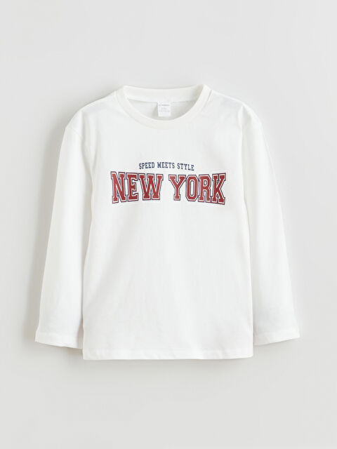 LCW Kids Bisiklet Yaka New York Baskılı Erkek Çocuk Tişört - W5G547Z1-S37