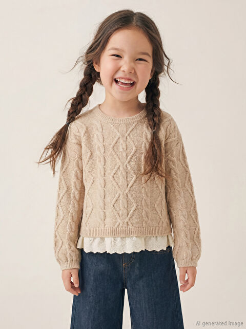 LCW Kids Bisiklet Yaka Kız Çocuk Kazak - W5GA32Z1-L8R