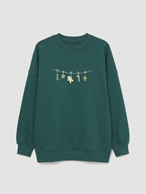 LCW Vision Yılbaşı Temalı Oversize Fit Kadın Sweatshirt - W5GB08Z8-HLW