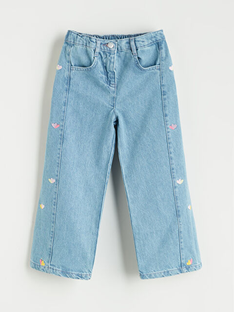 LCW Kids Beli Lastikli Nakışlı Kız Çocuk Jean Pantolon - W5GB60Z1-507
