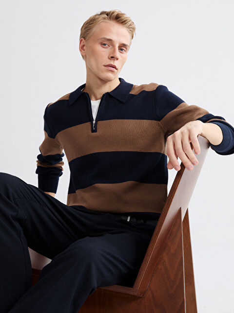 LCW Vision Polo Neck Striped Men's Knitwear Sweater - W5GB81Z8-