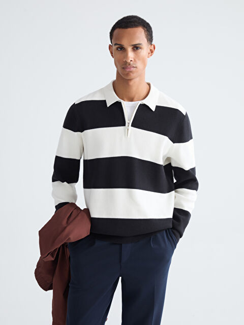 LCW Vision سترة تريكو مخططة بكول مدور رجال - W5GB81Z8-LEG